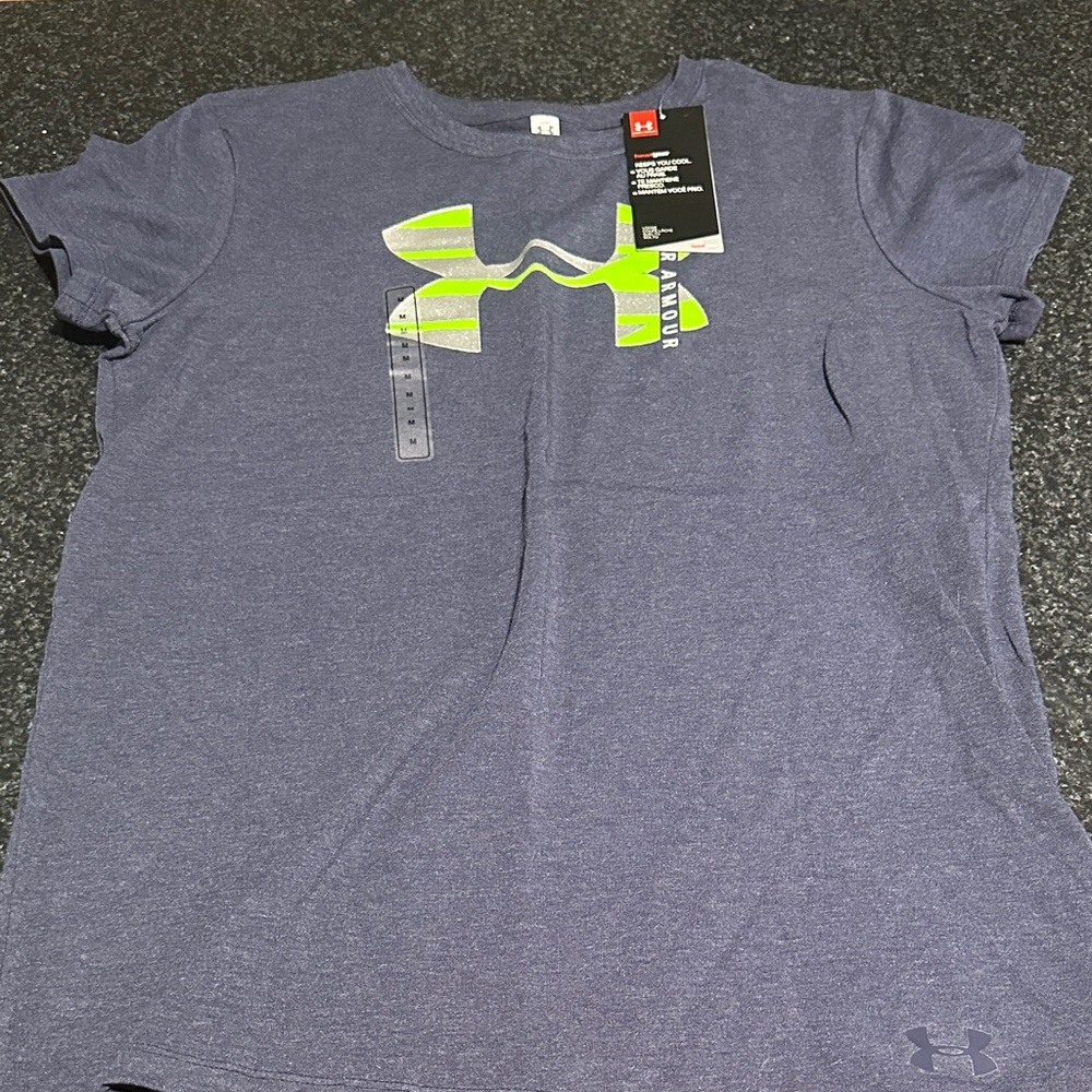 Under Armour Heathered Blue Tee with Neon Green Logo
